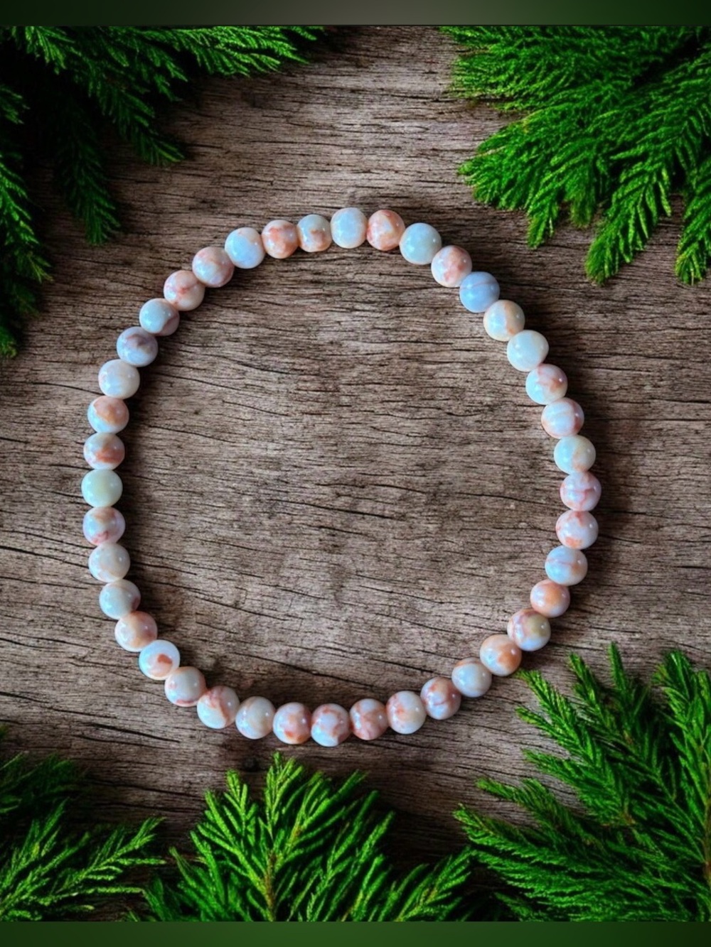 Red Vein Jasper Stretch Bracelet 4mm - Soft Peach & Cream